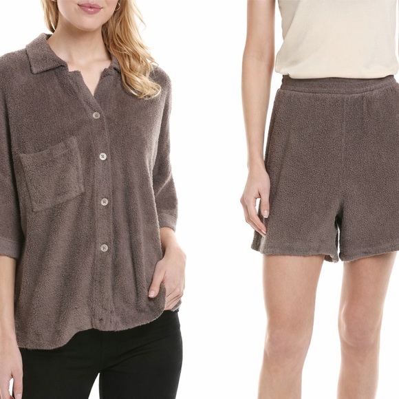 Stateside Tops - NWT Stateside Sherpa 2-Piece Lounge Set Walnut Brown Top M Shorts L Cozy Fleece